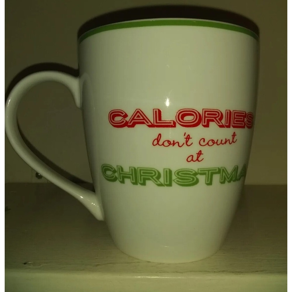 Pfaltzgraff Everyday Calories Dont Count At Christmas Coffee Mug White Green Red